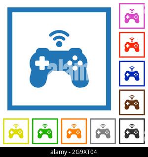 Wireless game controller flat color icons in square frames on white background Stock Vector