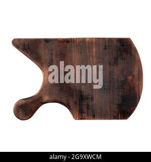 Isolated unusual shape dark wooden cutting board Stock Photo