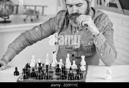 Bad move nullifies good ones. Chess lesson. Strategy concept. Playing chess. Intellectual hobby. Figures on wooden chess board. Thinking about next Stock Photo