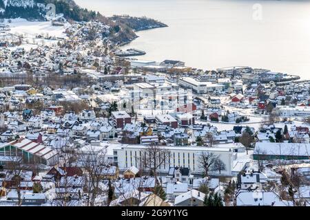 Volda village and its scenic nature during winter in Norway Stock Photo