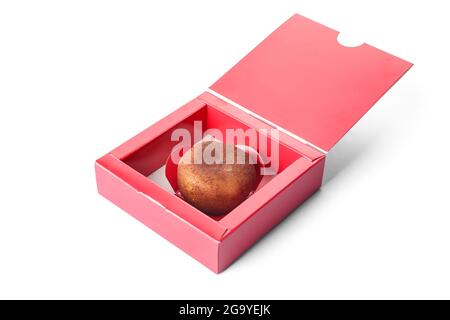 Box with tasty Japanese mochi on white background Stock Photo