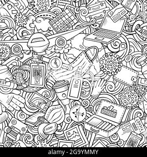 Cartoon doodles Traveling seamless pattern. Stock Vector