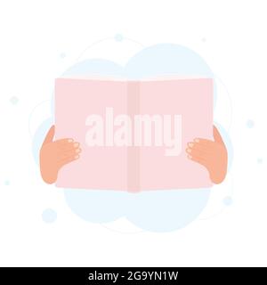 Hands holding book. Literacy day concept. Reading concept. Vector illustration Stock Vector