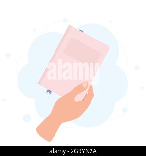 Hand holding book. Literacy day concept. Reading concept. Vector illustration Stock Vector