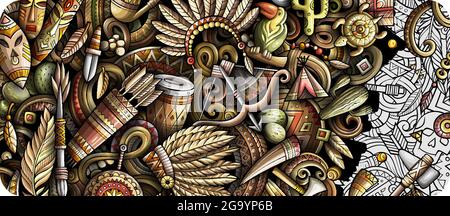 Native American hand drawn doodle banner. Cartoon vector detailed flyer. Stock Vector