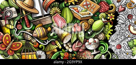 Summer hand drawn doodle banner. Cartoon vector detailed flyer. Stock Vector