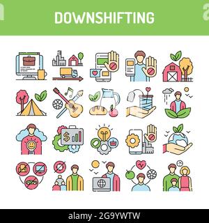 Downshifting line icons set. Isolated vector element. Stock Vector