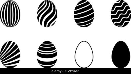 Easter Egg vector set on white isolated background. Eight simple Happy Easter eggs. Stock Vector