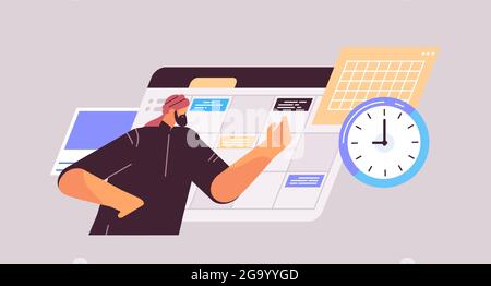 businessman planning day scheduling appointment in online calendar app agenda meeting plan time management deadline Stock Vector