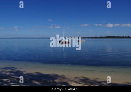 Sailing boats Pumicestone Passage Bribie Island Queensland Stock Photo