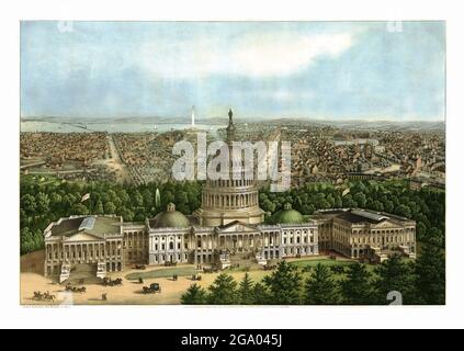 Click On Vintage Birds eye view of  the Capitol, Washington D.C. (1871) Stock Photo