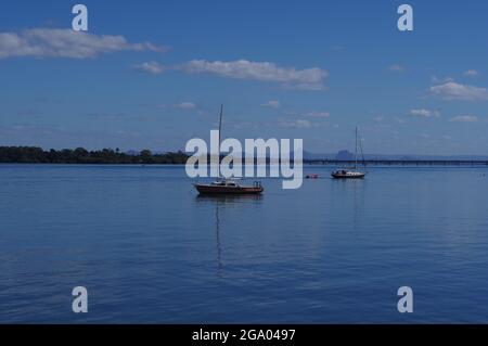 Sailing boats Pumicestone Passage Bribie Island Queensland Stock Photo