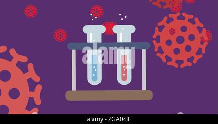 Test tubes icon against Covid-19 cells Stock Photo