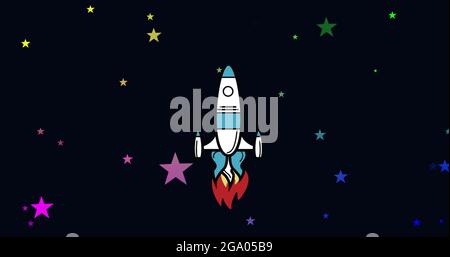 Rocket icon against black background Stock Photo