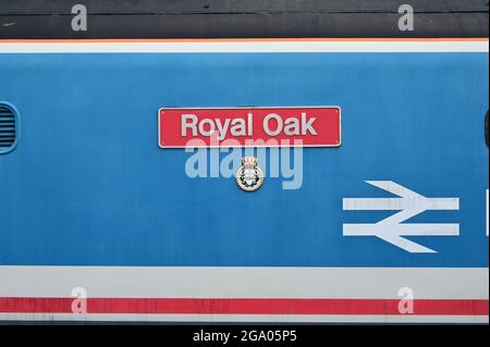 Royal Oak nameplate on a class 50 locomotive Stock Photo