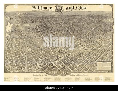 Click On Vintage Birds eye view map of Washington, beautiful capital of the nation (1923) Stock Photo