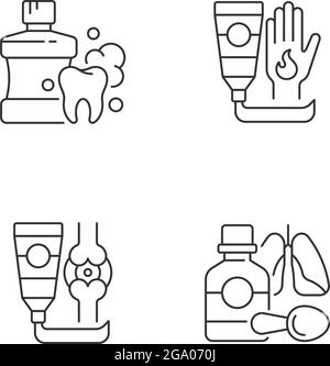 Medical treatment options linear icons set Stock Vector