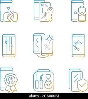 Phone repair gradient linear vector icons set Stock Vector