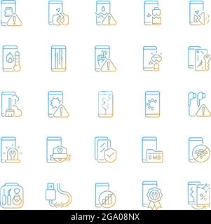 Smartphone repair gradient linear vector icons set Stock Vector