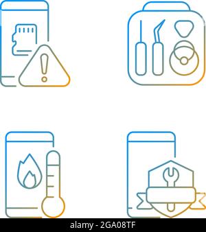 Cellphone recovery related gradient linear vector icons set Stock Vector