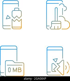 Phone errors gradient linear vector icons set Stock Vector