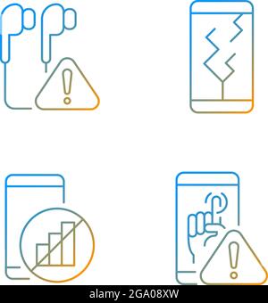 Smartphone breakdowns gradient linear vector icons set Stock Vector