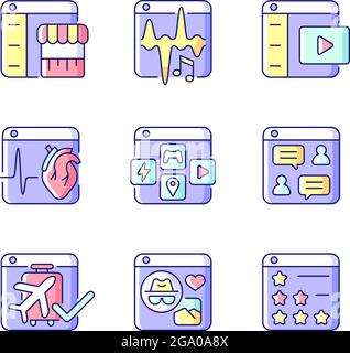 Digital platforms RGB color icons set Stock Vector