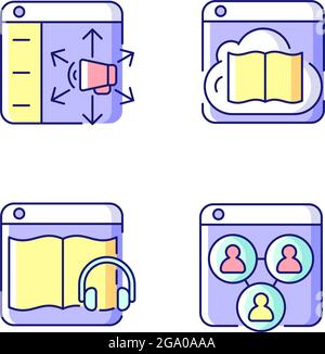 Launching online services RGB color icons set Stock Vector