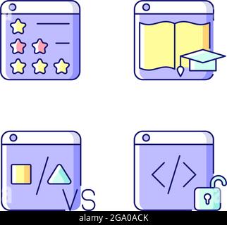 Business online presence RGB color icons set Stock Vector
