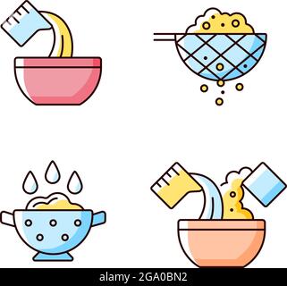 Food preparation instruction RGB color icons set Stock Vector