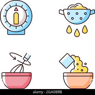 Food preparation RGB color icons set Stock Vector