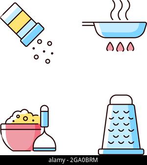 Home cooking RGB color icons set Stock Vector