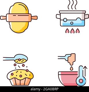 Cookery instructions RGB color icons set Stock Vector