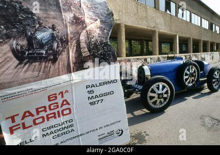 1926 Bugatti Type 35 on the Targa Florio road circuit Sicily in 1982 Stock Photo