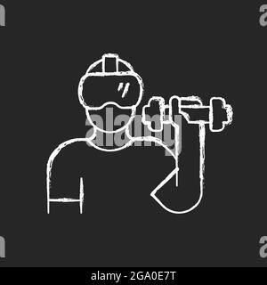 Virtual reality fitness chalk white icon on dark background. Stock Vector