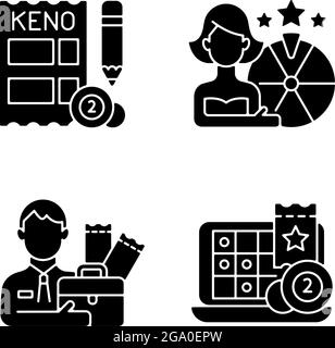 Lottery-like gambling games black glyph icons set on white space Stock Vector