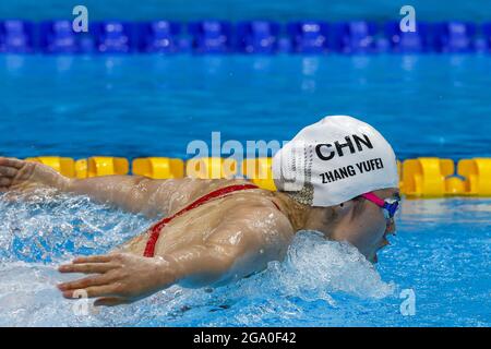 Tokyo, Japan. 28th July, 2021. Yufel Zhang of China competes in the 200m Butterfly at the Tokyo Aquatics Center, during the Tokyo Summer Olympic Games in Tokyo, Japan, on Wednesday July 28, 2021. Photo by Tasos Katopodis/UPI. Credit: UPI/Alamy Live News Stock Photo