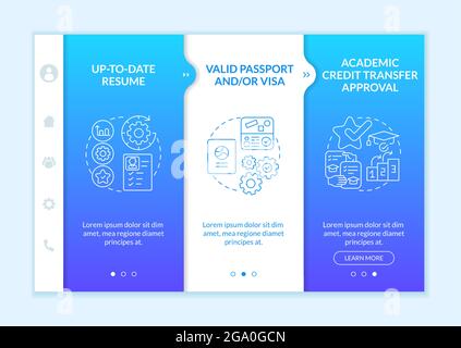 Traineeship abroad must-haves onboarding vector template Stock Vector