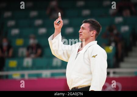 28-07-2021 JUDO: OLYMPISCHE SPELEN: TOKYO JAPAN Lasha Bekauri of Georgia is winner of golden medal, Silver is for Eduard Trippel of Germany in -90 kg during Olympic Games on July 28. 2021 in Nippon Budogan Park in Tokyo, Japan Photo by SCS/Soenar Chamid Stock Photo