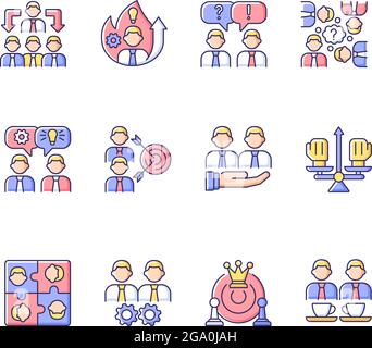 Teamwork related RGB color icons set Stock Vector