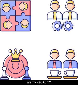 Office members interaction RGB color icons set Stock Vector