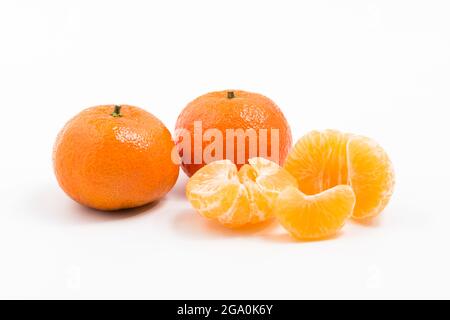 two tangerines on white background Stock Photo