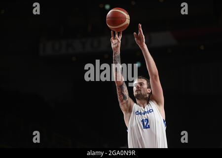 Saitama, Japan. 28th July, 2021. Czech Ondrej Balvin in action during the basketball Group A match Czech Republic vs. France in Tokyo 2020 Summer Olympics, Japan, July 28, 2021. Credit: Ondrej Deml/CTK Photo/Alamy Live News Stock Photo