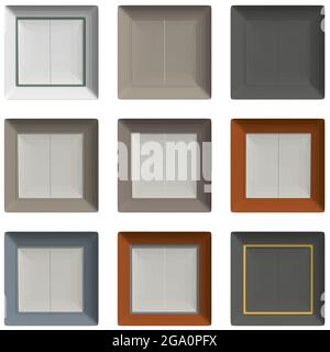 Set with different light switches isolated on white background. 3D. Vector illustration. Stock Vector