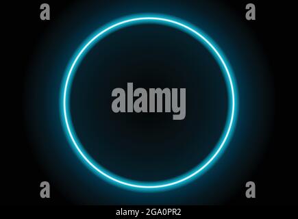 Bright neon ring light. Blue neon circle vector illustration on dark wall. Glowing circle. Stock Vector