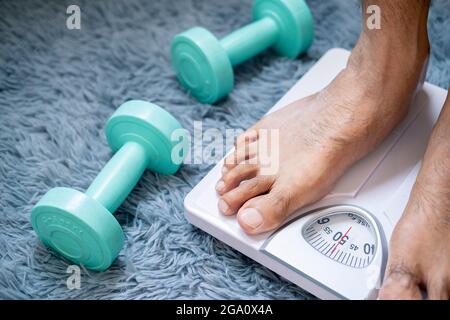 bathroom scales for weighing human weight. healthy lifestyle concept Stock  Photo - Alamy