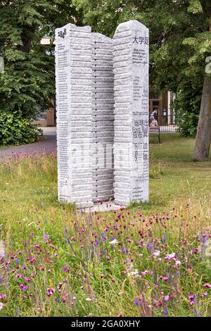 CAMBRIDGE ENGLAND PARKERS PIECE FIELD THE CAMBRIDGE RULES FOOTBALL MONUMENT Stock Photo