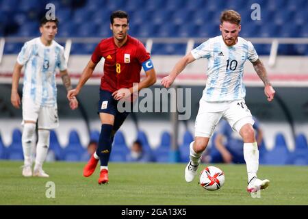 Saitama, Japan. 28th July, 2021. ALEXIS MAC ALLISTER (10) of Argentina in action during a men's Group C game between Spain and Argentina at Saitama Stadium for the Tokyo 2020, Olympic Games. Spain 1-1 Argentina. (Credit Image: © Rodrigo Reyes Marin/ZUMA Press Wire) Stock Photo