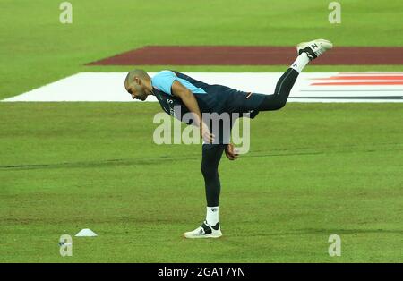 Colombo, Si Lanka. 28th July, 2021. India's captain Shikhar Dhawan practices before the start of the Second T20 match between India and Sri Lanka at the R.Premadasa Stadium in Colombo on July 28, 2021. (Credit Image: © Pradeep Dambarage/ZUMA Press Wire) Stock Photo