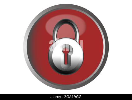 Red Lock Circle Lock on icon glossy red, , isolated on white background Stock Photo - Alamy